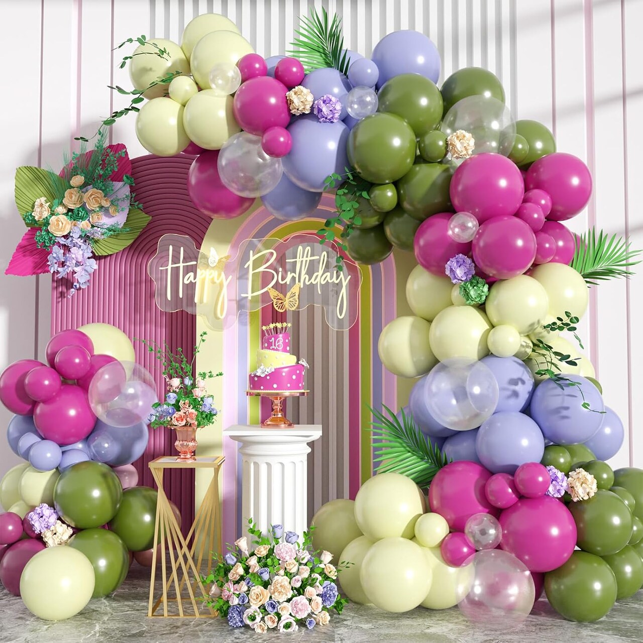 125-Piece Retro Pink & Green Balloon Garland Arch Kit – Macaron Colors for Wedding, Bridal Shower, Birthday, Baby Shower, and Party Decorations
